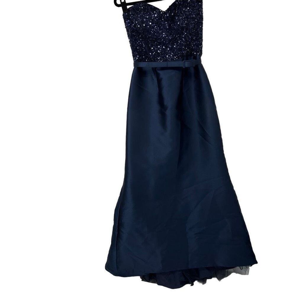 Theia Navy Blue Sequin Sweetheart Neckline‎ Strapless High Low Formal Dress